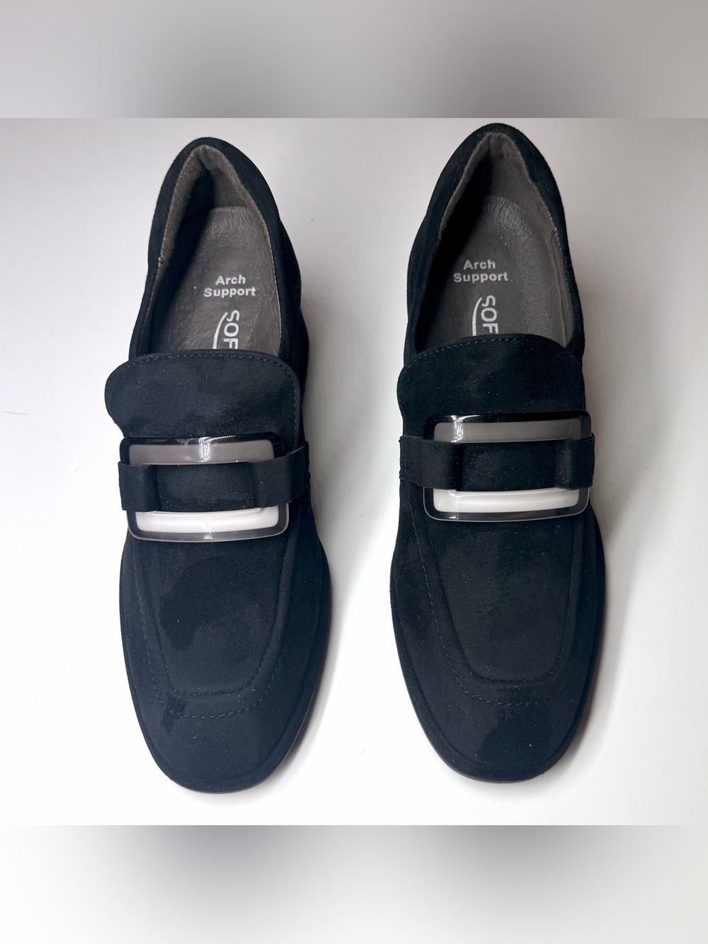 Softwaves Women’s Lina Heeled Suede Loafers Shoes Black Size - 37.5 - Picture 2 of 9